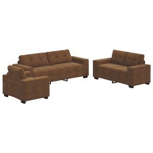 vidaXL Canap&eacute; 3 pc Marron Tissu en lin m&eacute;lang&eacute;