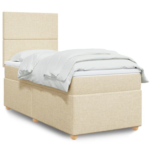 vidaXL Sommier &agrave; lattes de lit avec matelas Cr&egrave;me 100x200 cm Tissu