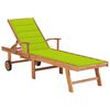 vidaXL Chaise longue avec coussin vert vif Bois de teck solide
