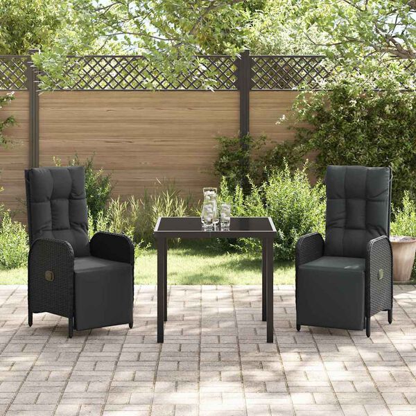 vidaXL Ensemble de salle &agrave; manger pour jardin 3 pcs Noir polyrotin