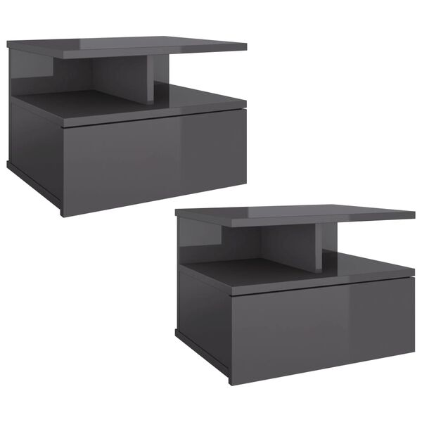 vidaXL Tables de chevet flottantes 2 pcs gris brillant Bois ingénierie