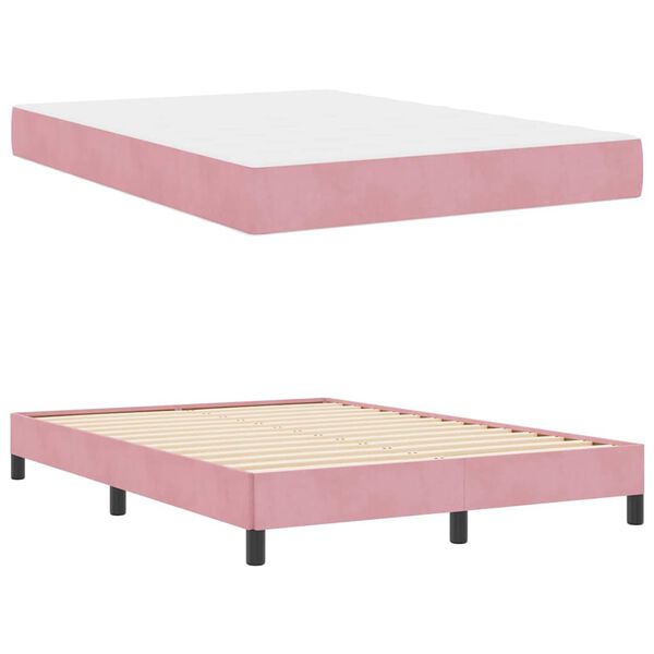 vidaXL Lit &agrave; ressorts avec matelas Rose 160 x 210 cm tissu