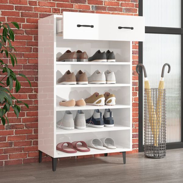 vidaXL Armoire &agrave; chaussures Blanc brillant 60x35x105cm Bois ing&eacute;nierie
