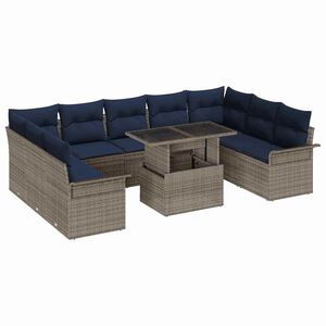 vidaXL Ensemble de canap&eacute; de jardin 10 pcs Gris Poly Rattan