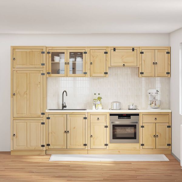 vidaXL Armoire avec tiroir avec &eacute;tag&egrave;re SKI 9 pcs Brun Miel Pin massif