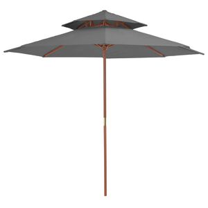vidaXL Parasol &agrave; deux &eacute;tages avec m&acirc;t en bois 270 cm anthracite