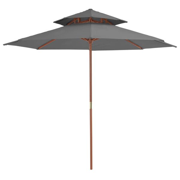 vidaXL Parasol &agrave; deux &eacute;tages avec m&acirc;t en bois 270 cm anthracite
