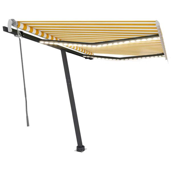 vidaXL Auvent manuel r&eacute;tractable avec LED 350x250 cm Jaune et blanc