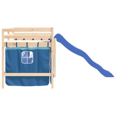 vidaXL Lit mezzanine enfants et rideaux bleu 90x190cm bois pin massif