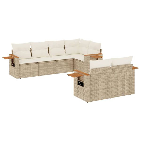 vidaXL Salon de jardin avec coussins 7 pcs beige r&eacute;sine tress&eacute;e