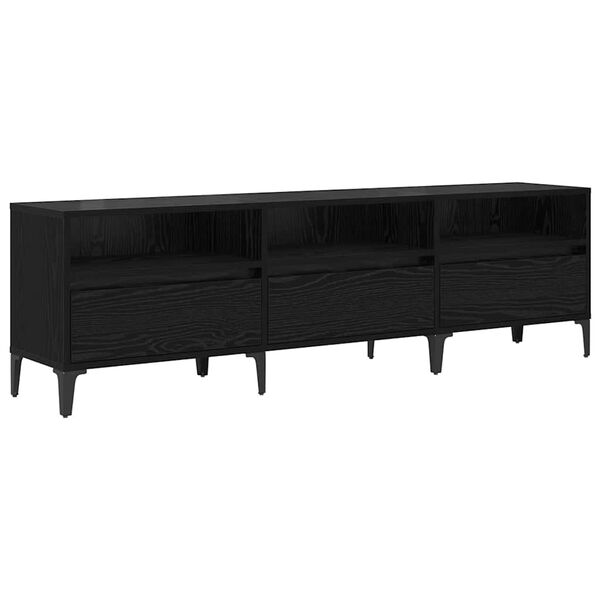 vidaXL Meuble TV Ch&ecirc;ne noir 150 x 30 x 45 cm Bois d'ing&eacute;nierie et fer
