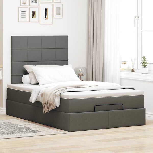 vidaXL Cadre de lit ottoman avec matelas gris fonc&eacute; 120x200cm tissu