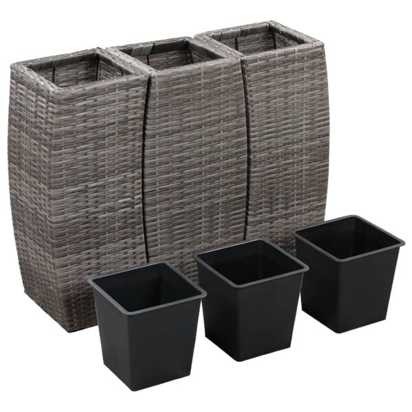 vidaXL Lits sur&eacute;lev&eacute;s de jardin 3 pcs R&eacute;sine tress&eacute;e Gris