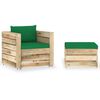 vidaXL Salon de jardin 2 pcs avec coussins Bois impr&eacute;gn&eacute; de vert