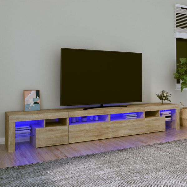 vidaXL Meuble TV avec lumi&egrave;res LED Ch&ecirc;ne sonoma 260x36,5x40 cm