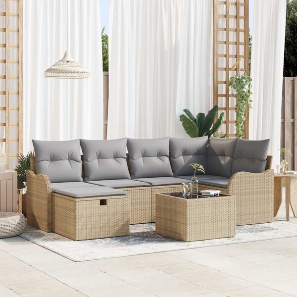 vidaXL Ensemble de canap&eacute; de jardin 7 pcs beige et gris clair