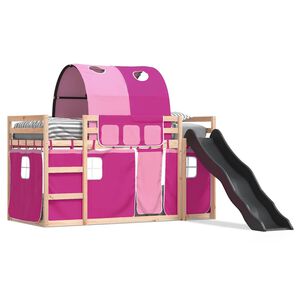 vidaXL Lit superpos&eacute; sans matelas avec toboggan et rideaux 90x190 cm