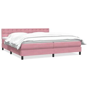 vidaXL Sommier &agrave; lattes de lit avec matelas rose 180x210 cm velours