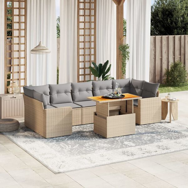 vidaXL Salon de jardin avec coussins 8 pcs beige r&eacute;sine tress&eacute;e