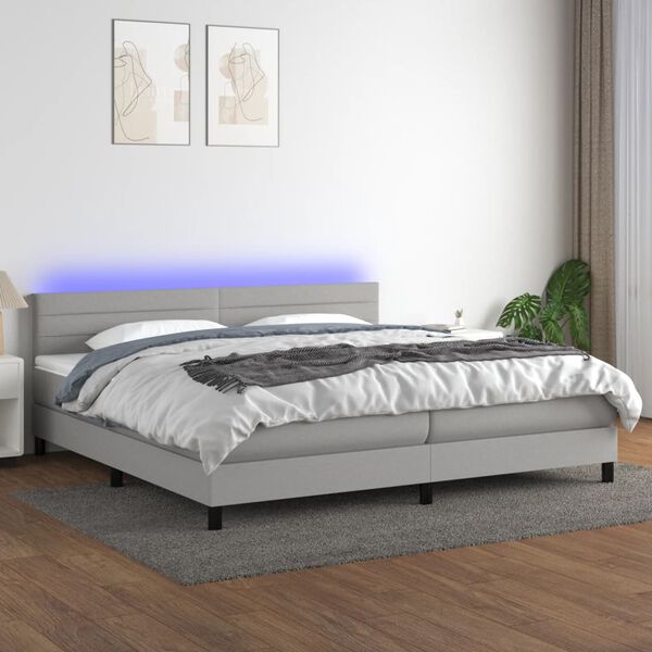 vidaXL Sommier &agrave; lattes de lit matelas LED Gris clair 200x200 cm Tissu