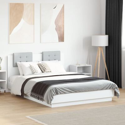 vidaXL Cadre de lit avec tête de lit et lumières LED blanc 140x190 cm