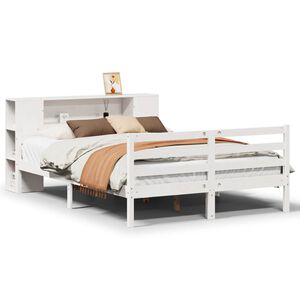 vidaXL Lit biblioth&egrave;que sans matelas blanc 135x190 cm bois pin massif