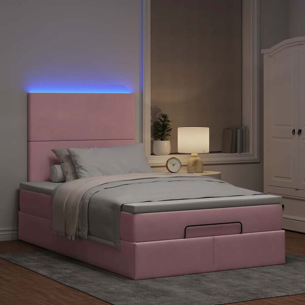 vidaXL Cadre de lit ottoman avec matelas rose 120x200 cm velours