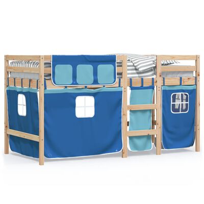 vidaXL Lit mezzanine enfants et rideaux bleu 80x200cm bois pin massif