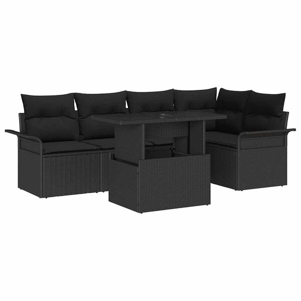 vidaXL Ensemble de canap&eacute; de jardin avec coussin 6 pcs Noir polyrotin