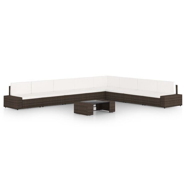vidaXL Salon de jardin 9 pcs avec coussins Marron R&eacute;sine tress&eacute;e