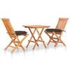 vidaXL Ensemble de bistro 3pcs avec coussins taupe Bois de teck massif
