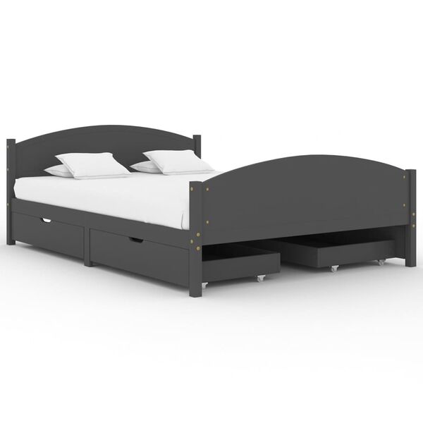 vidaXL Cadre de lit avec 4 tiroirs Gris fonc&eacute; Pin massif 140x200 cm