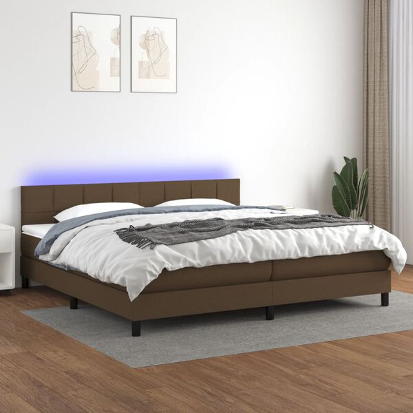 vidaXL Sommier &agrave; lattes de lit matelas et LED Marron fonc&eacute; 200x200 cm