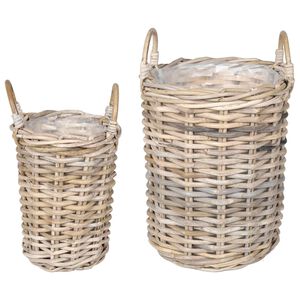 vidaXL Panier de Plante avec stockage 2 pcs Gris Rattan Kubu