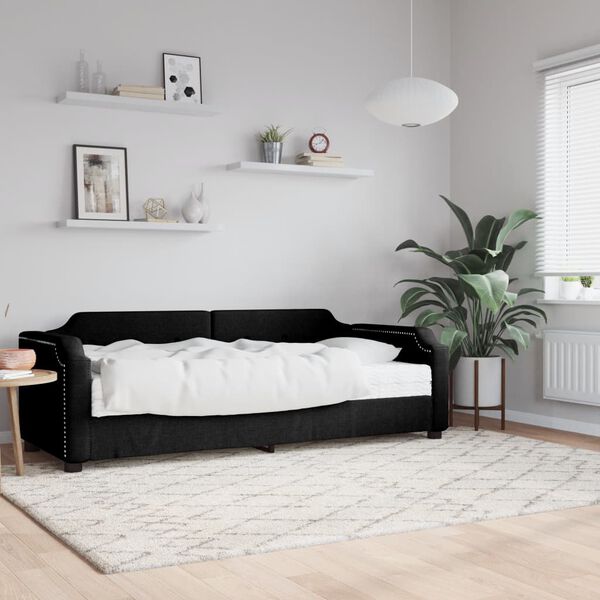 vidaXL Lit de jour avec matelas noir 90x190 cm tissu