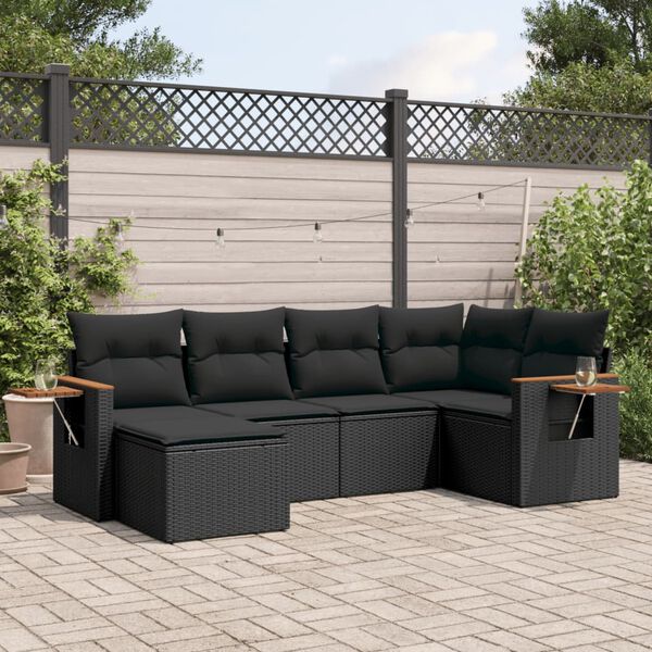 vidaXL Salon de jardin 6 pcs avec coussins noir r&eacute;sine tress&eacute;e