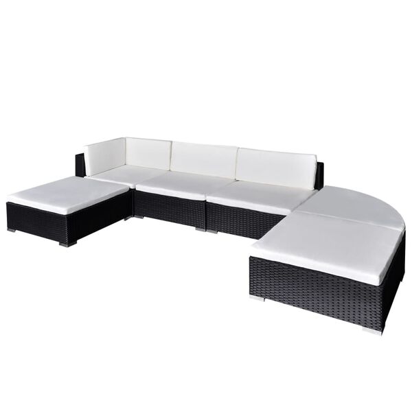 vidaXL Salon de jardin 6 pcs avec coussins r&eacute;sine tress&eacute;e noir