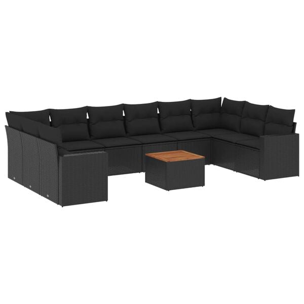 vidaXL Salon de jardin 11 pcs avec coussins noir r&eacute;sine tress&eacute;e