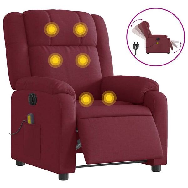 vidaXL Fauteuil de massage inclinable &eacute;lectrique Rouge bordeaux Tissu