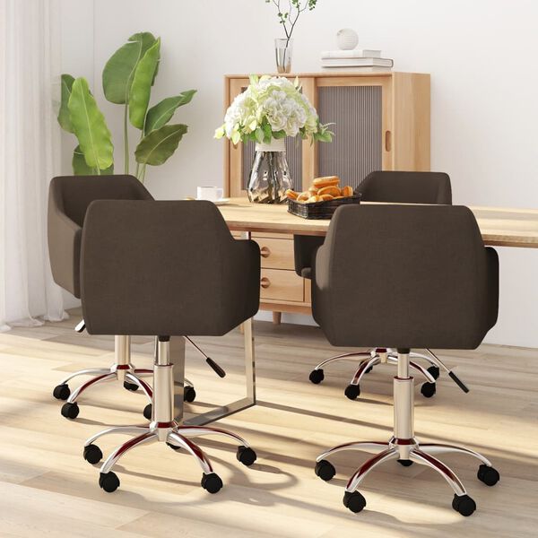 vidaXL Chaises pivotantes &agrave; manger lot de 4 marron fonc&eacute; tissu