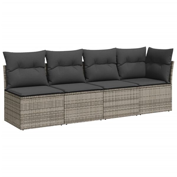 vidaXL Salon de jardin avec coussins 7 pcs gris r&eacute;sine tress&eacute;e