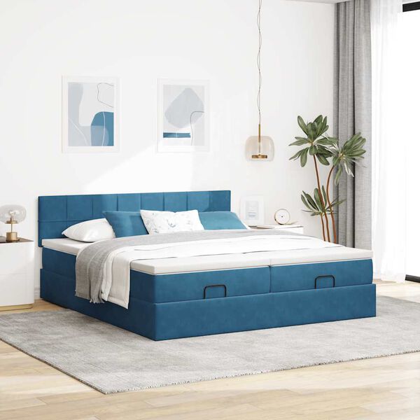 VidaXL Cadre de lit ottoman avec matelas bleu foncé 160x200 cm velours
