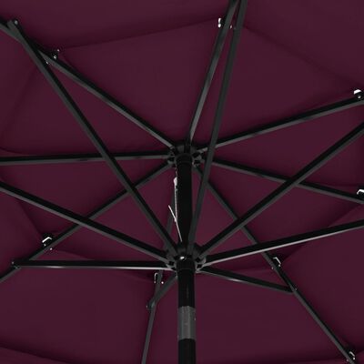 vidaXL Parasol de jardin à 3 niveaux mât en aluminium rouge bordeaux