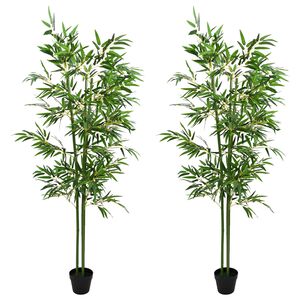 vidaXL Arbre en Bambou Artificiel 2 pi&egrave;ces Vert 60 x 18 x 190 cm