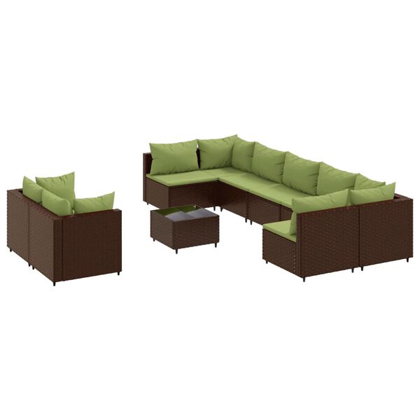 vidaXL Salon de jardin avec coussins 9 pcs marron résine tressée