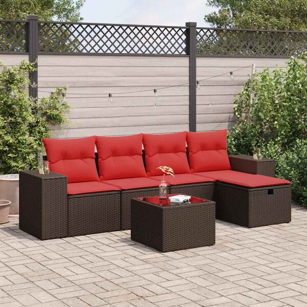 vidaXL Salon de jardin avec coussins 6 pcs marron r&eacute;sine tress&eacute;e