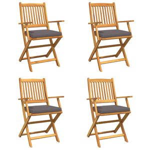 vidaXL Chaise pliante 4 pcs Gris 49 x 57.5 x 92cm Bois d'acacia massif