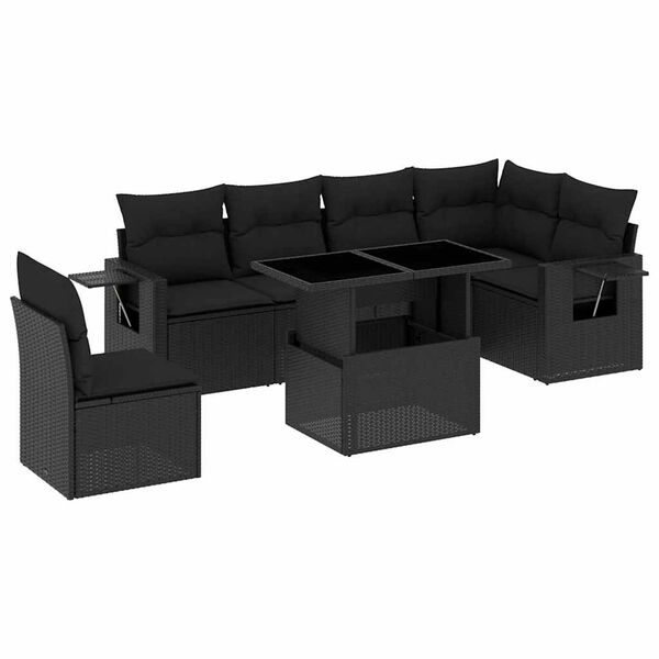 vidaXL Salon de jardin 7 pcs avec coussins noir r&eacute;sine tress&eacute;e