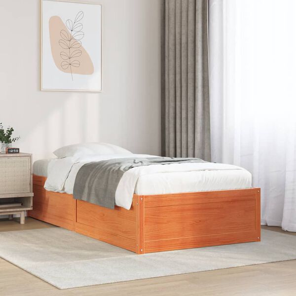 vidaXL Cadre de lit sans matelas cire marron 90x200 cm bois pin massif
