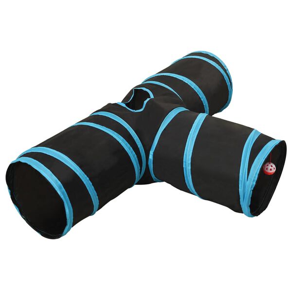 vidaXL Tunnel pour chats à 3 voies Noir et bleu 90 cm Polyester